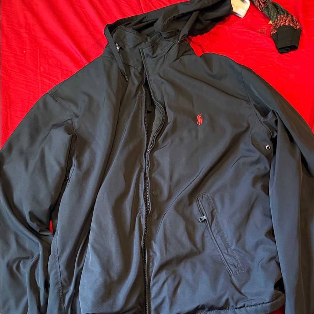Polo by Ralph Lauren Black Hooded Windbreaker with Red Pony
